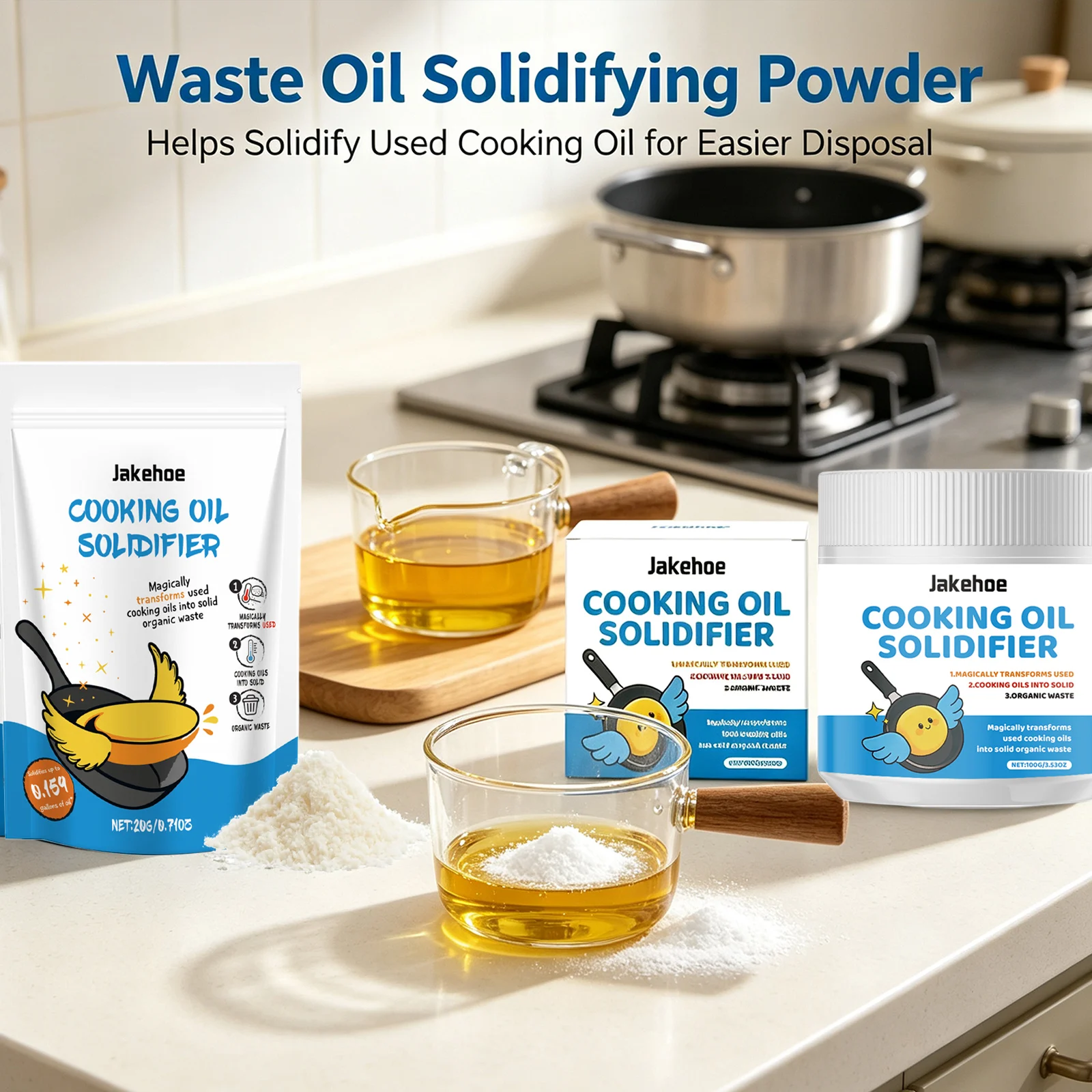 Edible Oil Coagulant Quickly Solidify Kitchen Waste Oil Protect Drain Environmental Friendly Safe Cooking Oil Solidifier Powder