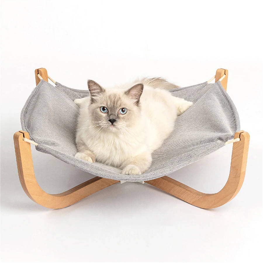 

Wooden cat hammock, summer bed with pet climbing frame, portable cat house shelf, tapestry, hammock chat room, washable itter