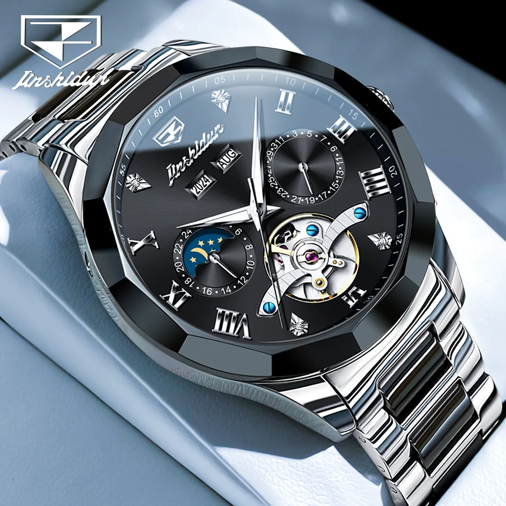 

JSDUN 8949 Top Brand Hollow Mechanical Watch For Men Moon Phase Date Display Fashion Wristwatch Waterproof Automatic Man Watches