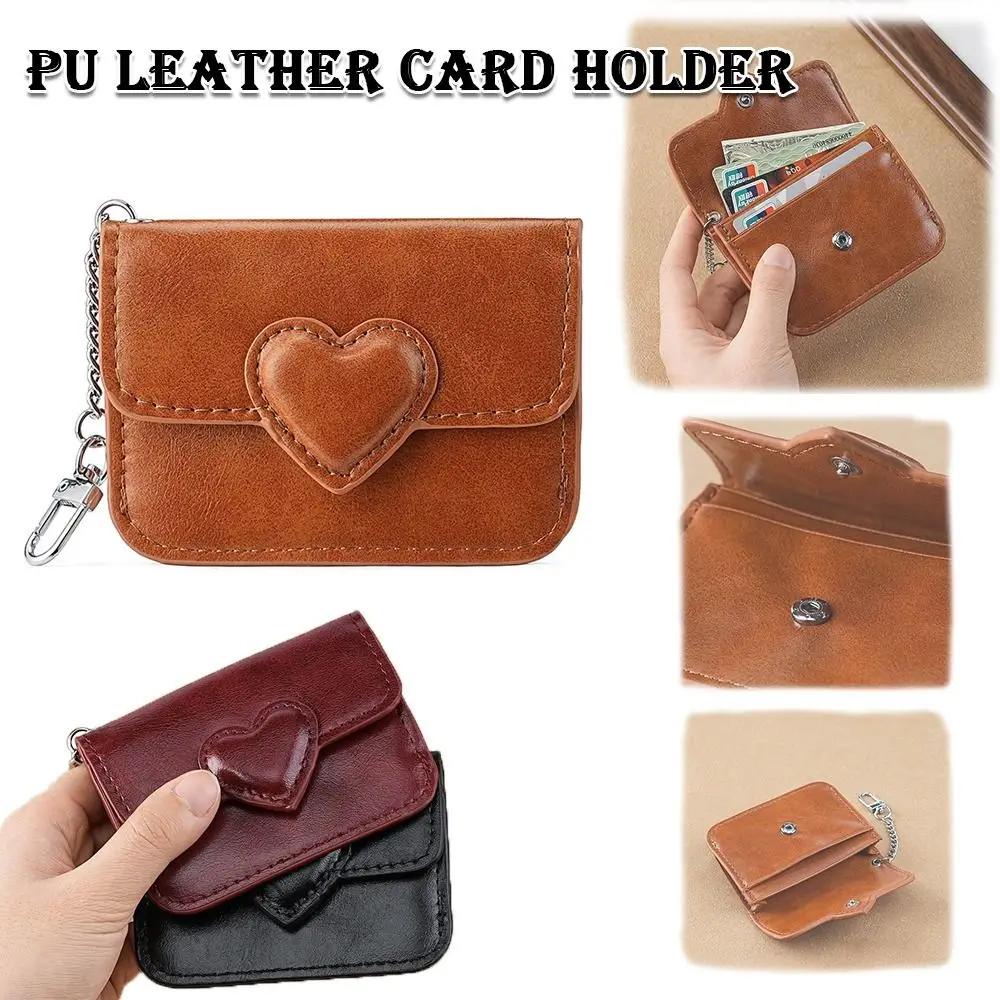 

Fashion Women PU Leather Card Holder Cute Heart Shaped Small Wallet Multi-card Anti-magnetic Card Holder Travel Cash Coin Bag