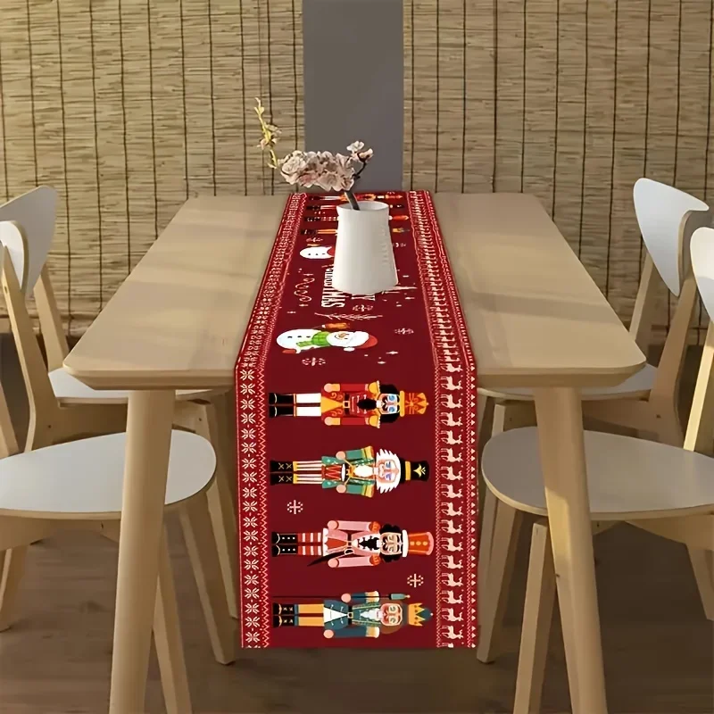 Christmas Nutcracker Red Table Runner Xmas Holiday Party Decor Winter Dresser Scarf Dining Table Runner Navidad Decoration