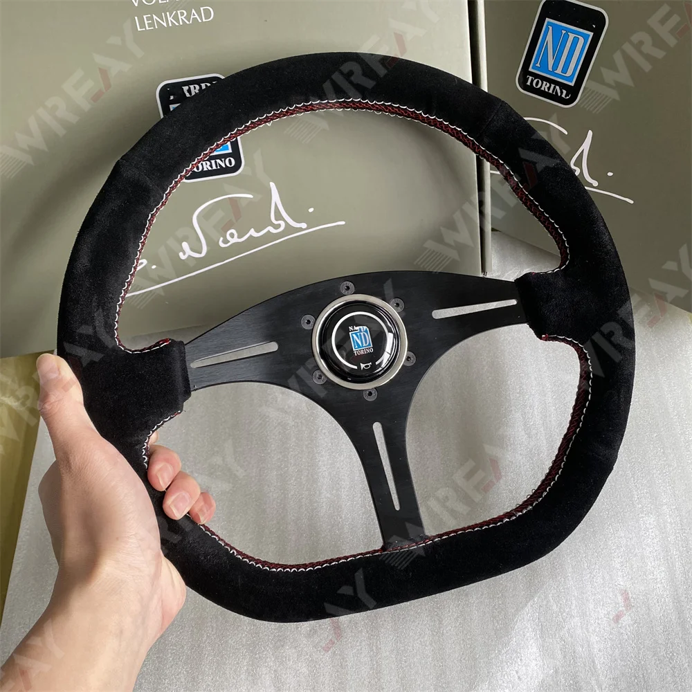 Volante en forma de D para modificación de coche, volante de carreras competitivo de 14 pulgadas, gamuza Universal de 340mm