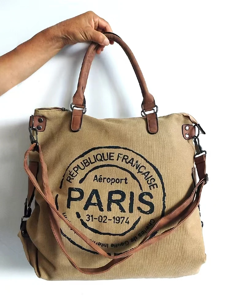 New Women Printed Letters Handbags Large Size Canvas Shoulder Bags Vintage Style Multifunctional Travel Bags Drop Shipping