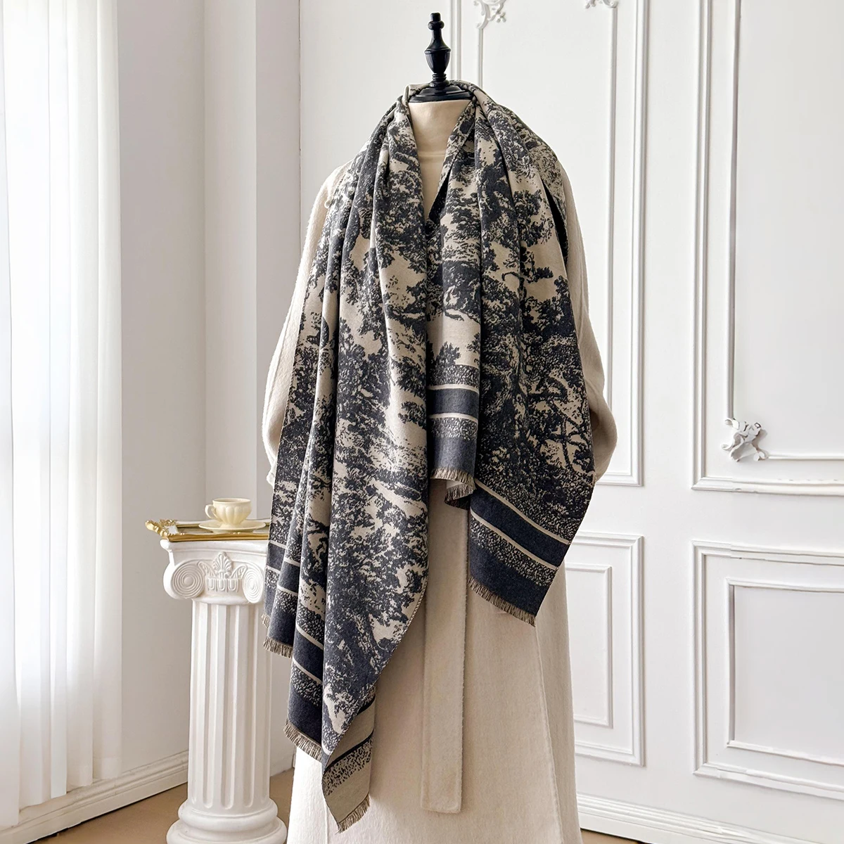 Damen-Kaschmirschal der Luxusmarke 2025, warm, mit Quasten, gestreift, bedruckt, Pashmina-Schal, Foulard und Poncho für den Winter – Detail 5