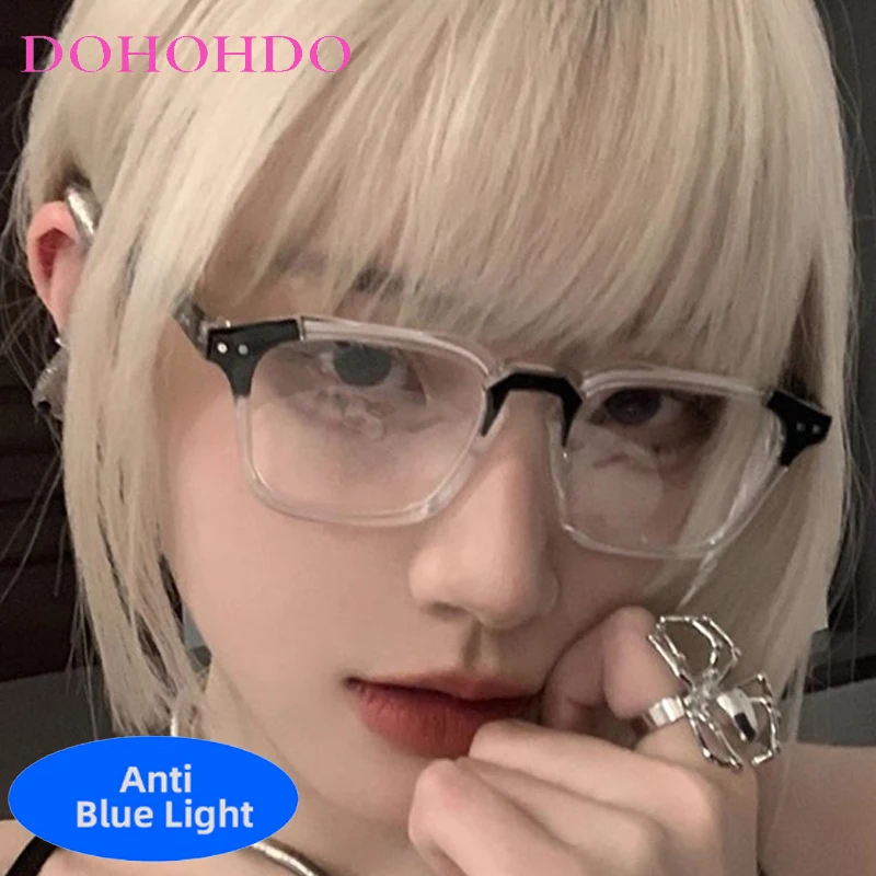 

Vintage Square Frame Rivets Decorate Optical Men Women Glasses Luxury Brand Designer Computer Work Games Anti-Blue Light Eyewear
