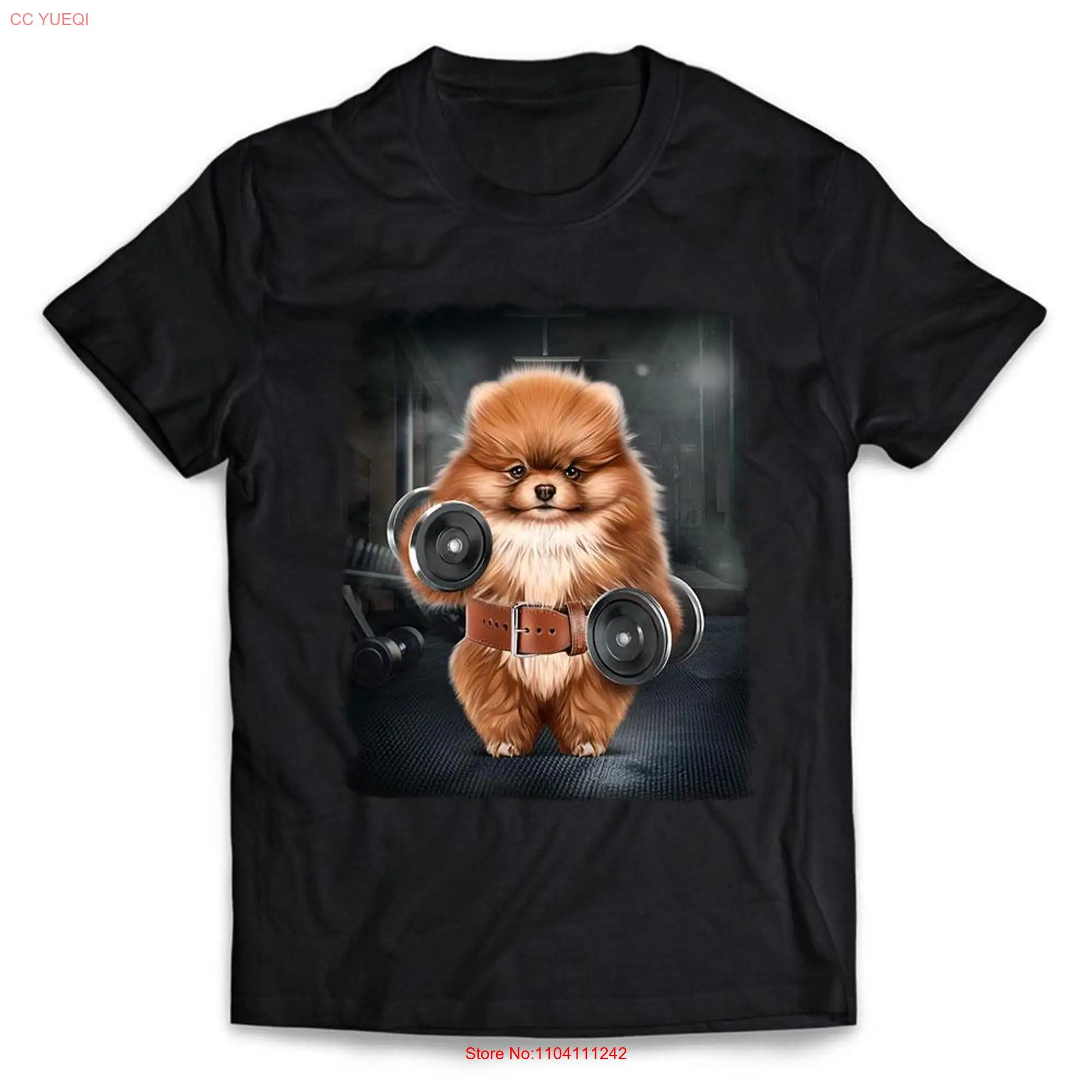 Pomeranian Dog Muscle Workout with Dumbbells at Gym  Youth T Shirt PrintStarT long or short sleeves