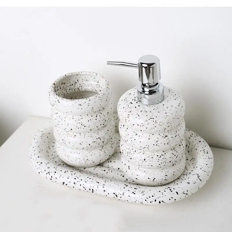 Dispenser di sapone in ceramica argento accessori per il bagno supporto per lo scarico bottiglia per emulsione collutorio vassoio per la conservazione della tazza Shampoo