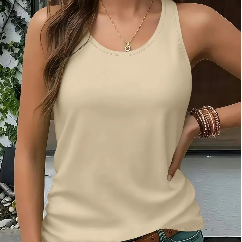 Minimalist Sleeveless Women's Tank Top Breathable Solid Color Casual Camisole Round Neck Quick Dry Vest Top Running