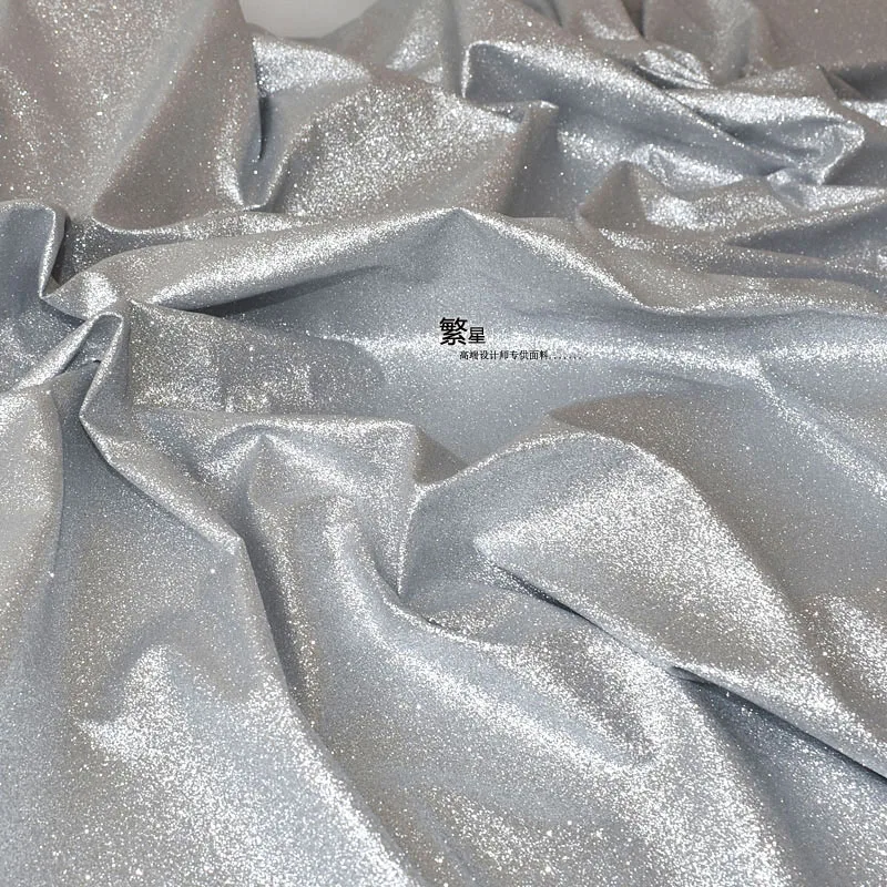 Elastic Knitted Fabric Frosted Bronzing Clothing Wedding Background Fabric Silver Wholesale Cloth Sewing for By The Yard