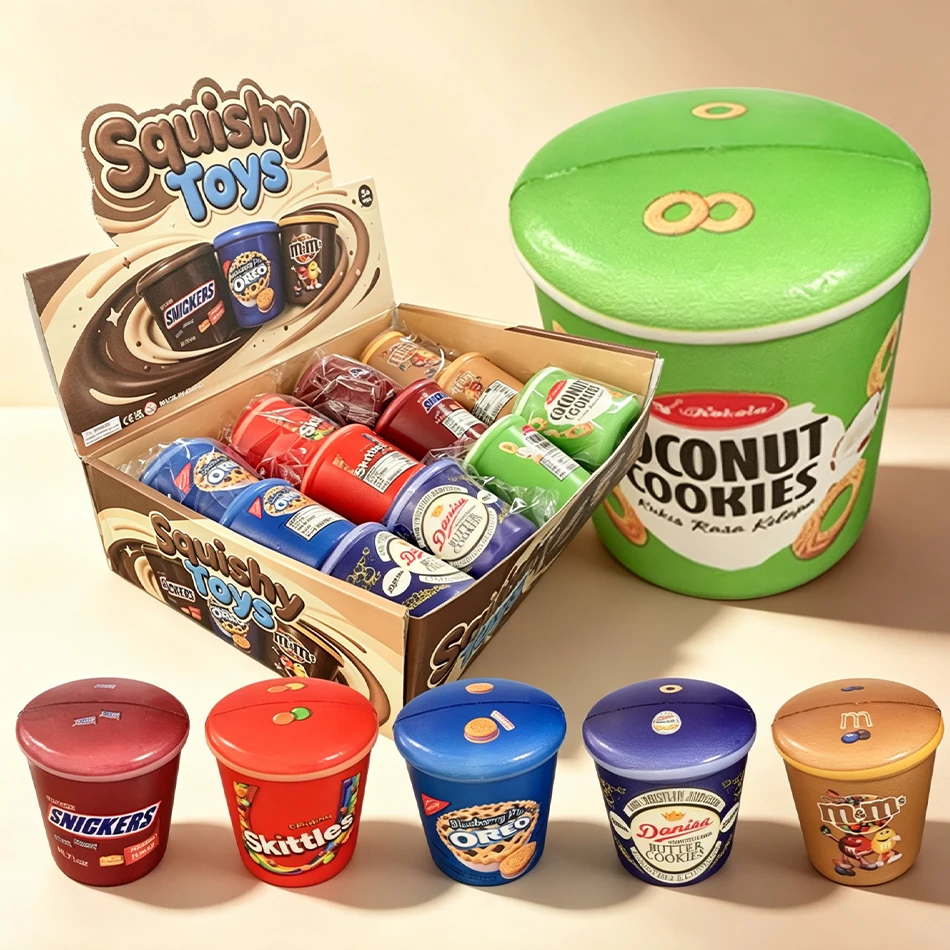 Food Snacks For Kids - 1/6/12 ชิ้น ของเล่นนุ่มนิ่มรูปถังขนม บีบแล้วคืนตัวช้า ของเล่นเสริมพัฒนาการ ของขวัญงานวันเกิดเด็ก