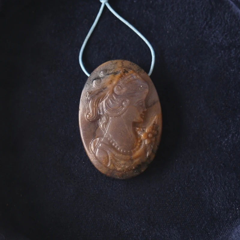 

Natural Arborization Opal Handcarved Lady Pendant Bead 41x9x3mm Oval Shape Front Drill Necklace Fashion Accessory for Daily Use