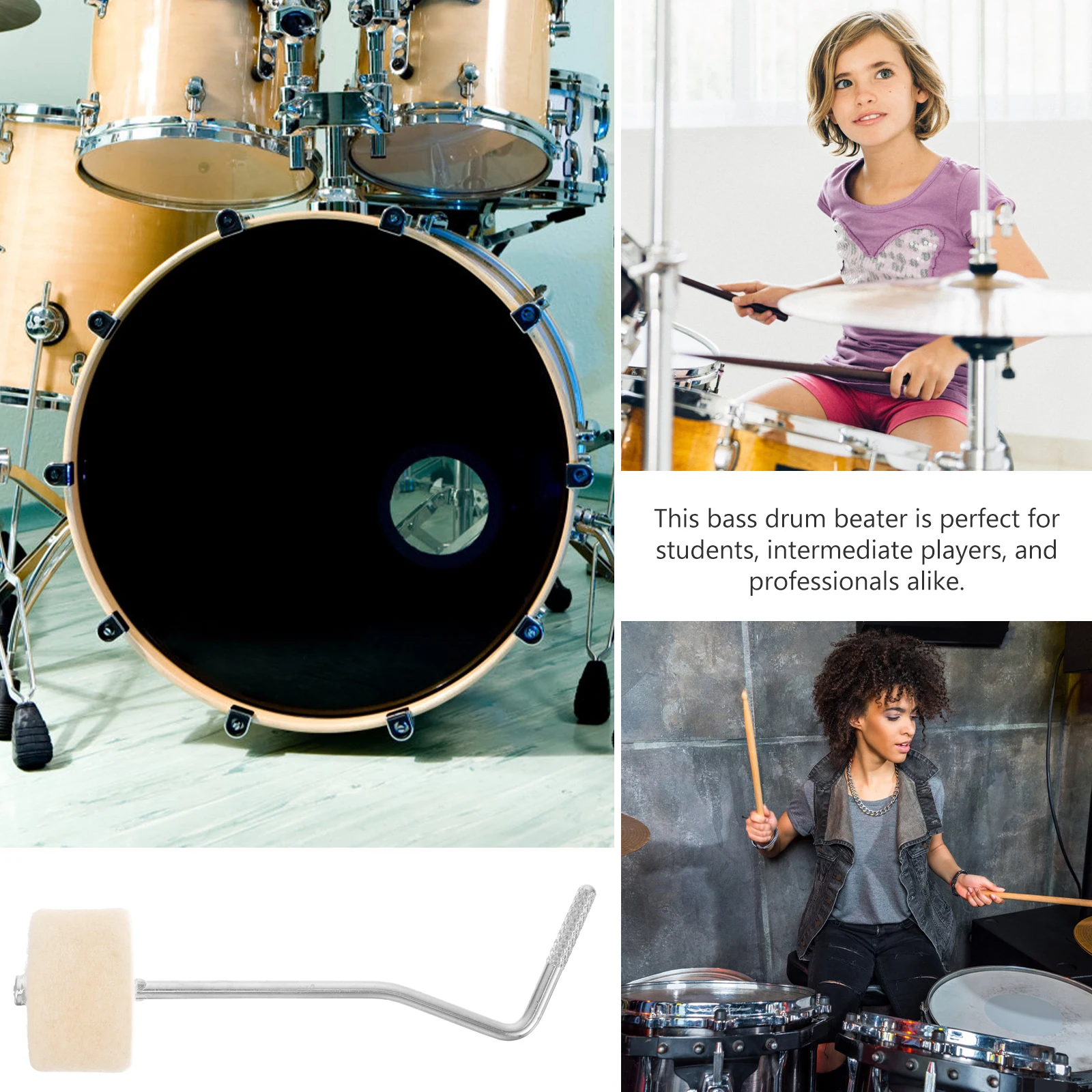 

Bass Drum Beater Kick Double Pedal Hammer Durable Felt Clear Sound Low Tone Adjustable Weights Accessories Parts