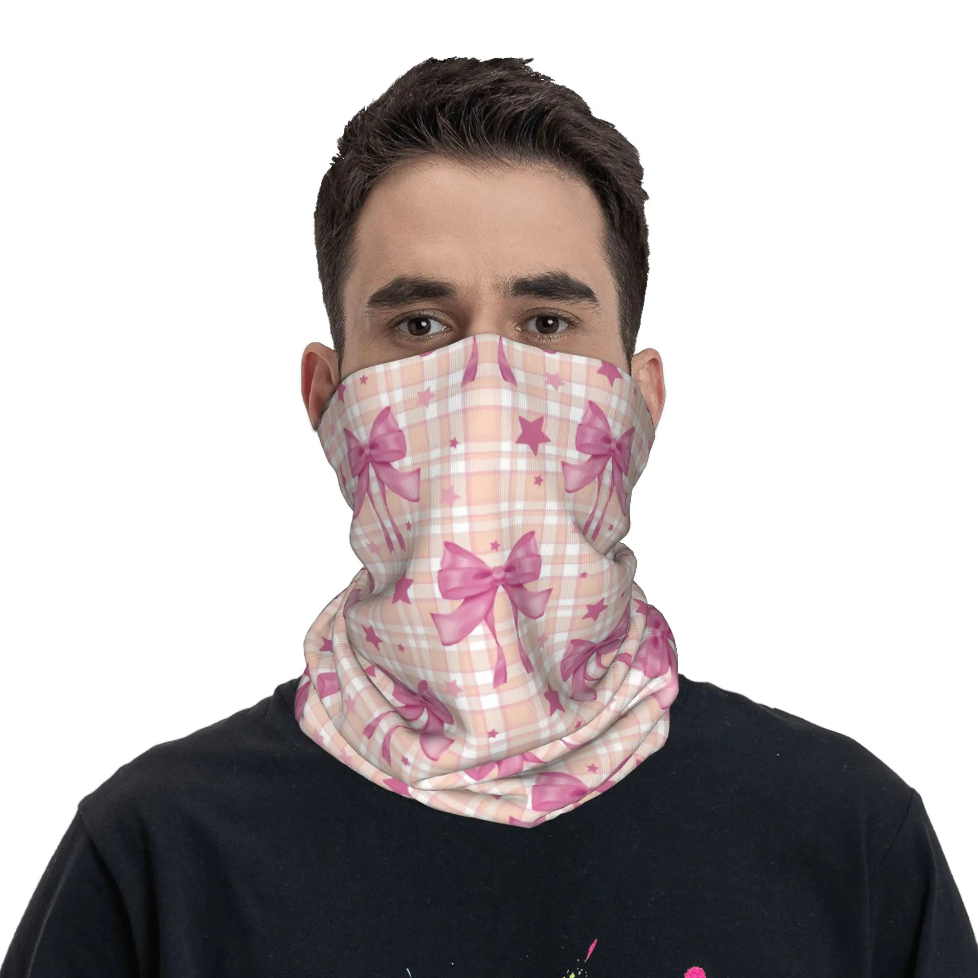 

Pink Plaid, Bows and Stars Bandana Neck Cover Printed Wrap Scarf Multifunction Headband Running For Men Women Adult Washable