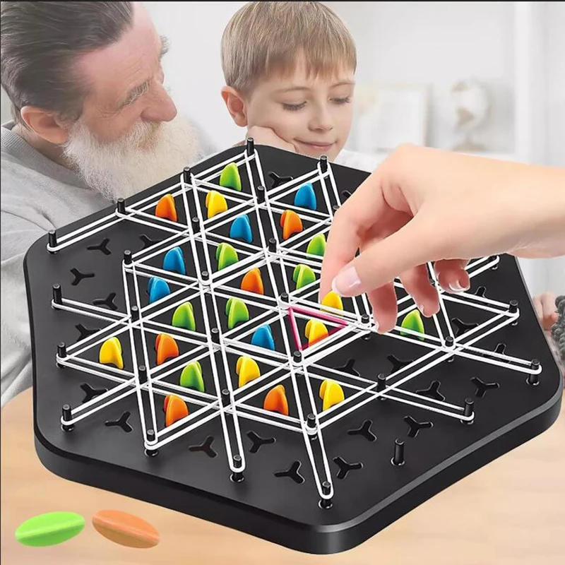 Chain Triangle Chess Game Triggle Board Game 2 to 4 Players Rubber Band Chess Triangle Desktop Puzzle Toy Games For Kid Adult