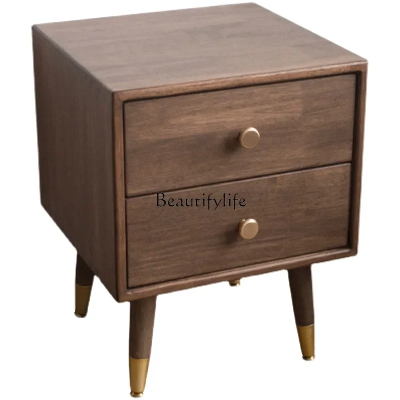 

LD6Small apartment walnut bedside table Nordic simple modern solid wood mini locker