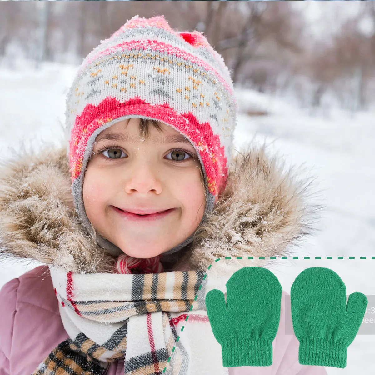 

12 Pairs Children Knitted Gloves Warm Full Finger Acrylic Mittens Lightweight Comfortable Mixed Color Winter Gloves