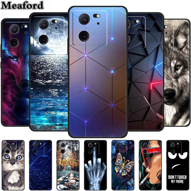 For Xiaomi 13T Pro Case Xiaomi13T Animals TPU Soft Silicone Phone Back Cover for Xiaomi 13T 5G 2023 Protector Black Wolf Coque