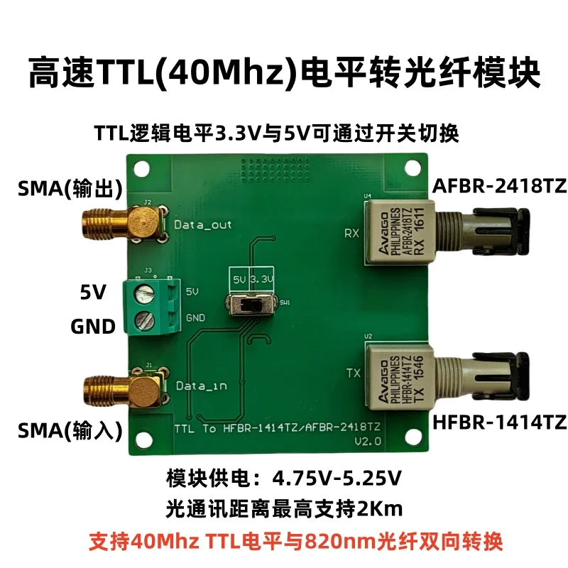 

High-Speed TTL-to-820nm Fiber Bidirectional Conversion Module / TTL-to-Fiber Module / 40MHz