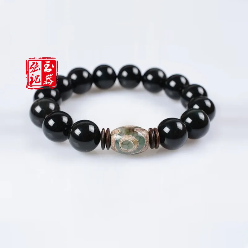 Obsidian Three-Eyed Buddha Bracelet Men And Women Single Circle Eye Dzi Bead