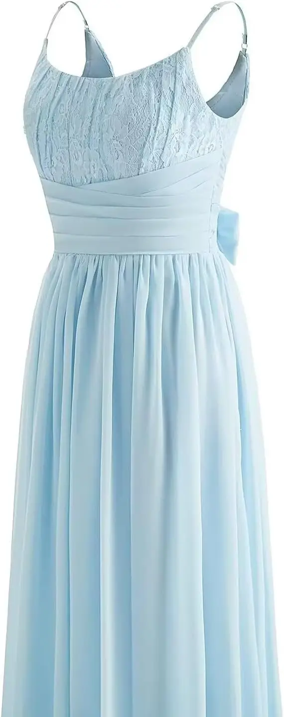 Spaghetti Strap Chiffon Bridesmaid Dresses for Women Long Lace Ruched Aline Scoop Neck Prom Formal Evening Gowns Party Dresses