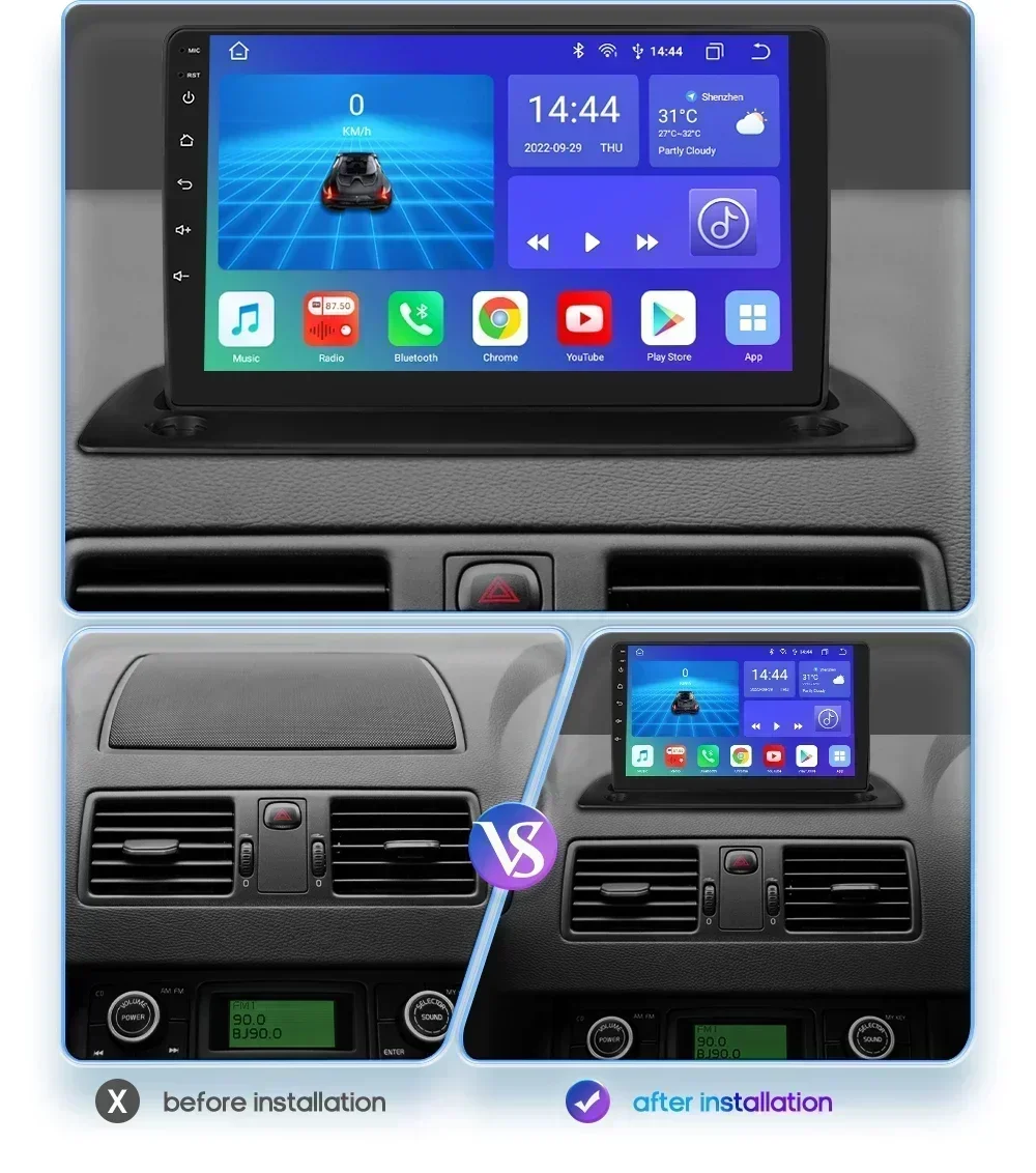 Hizpo 8+128GB Android 13 Car Radio Multimedia For Volvo XC90 2004-2014 AI Voice Control Navigation GPS Wireless Carplay 2din 4G