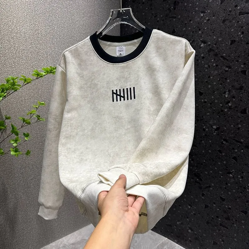 Felpa con cappuccio slim casual da uomo con collo rotondo tie-dye autunno nuova moda ricamata top trendy elegante strato base