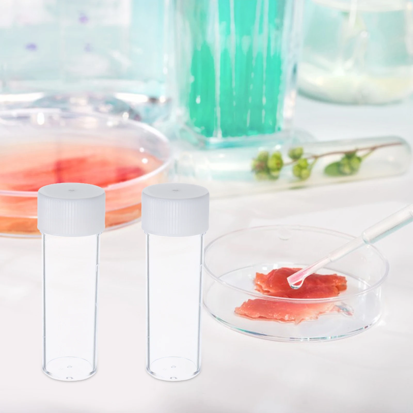 

50pcs Sputum Bottles Laboratory Tubes Disposable Cups Plastic Vials With Caps Plastic Vials Caps Storage Containers