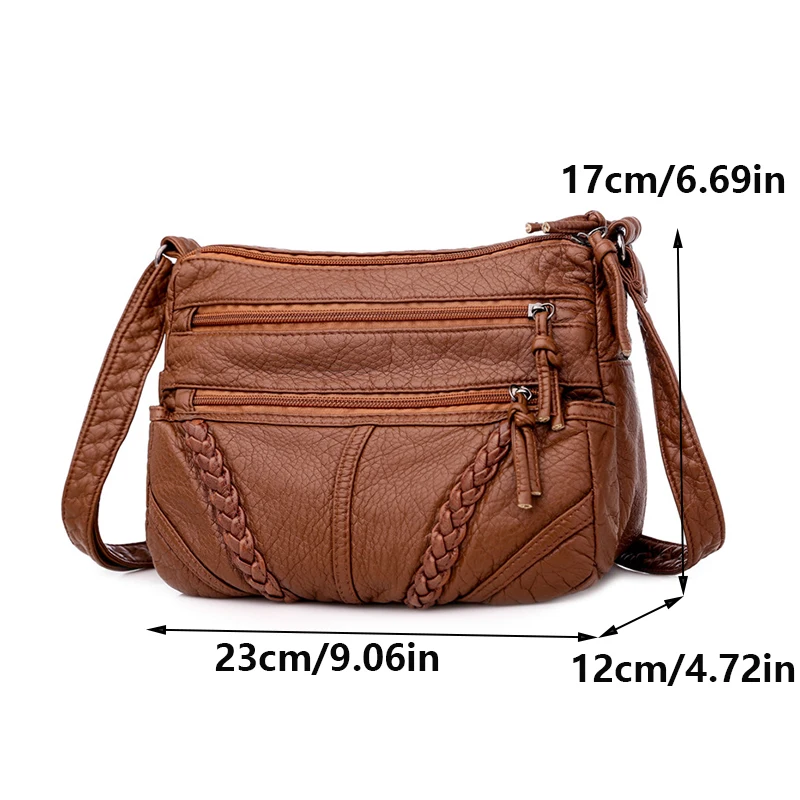 Vintage Solid Color Shoulder Bag Retro Crossbody Bag Women\'s Handbag Soft Leather Bag