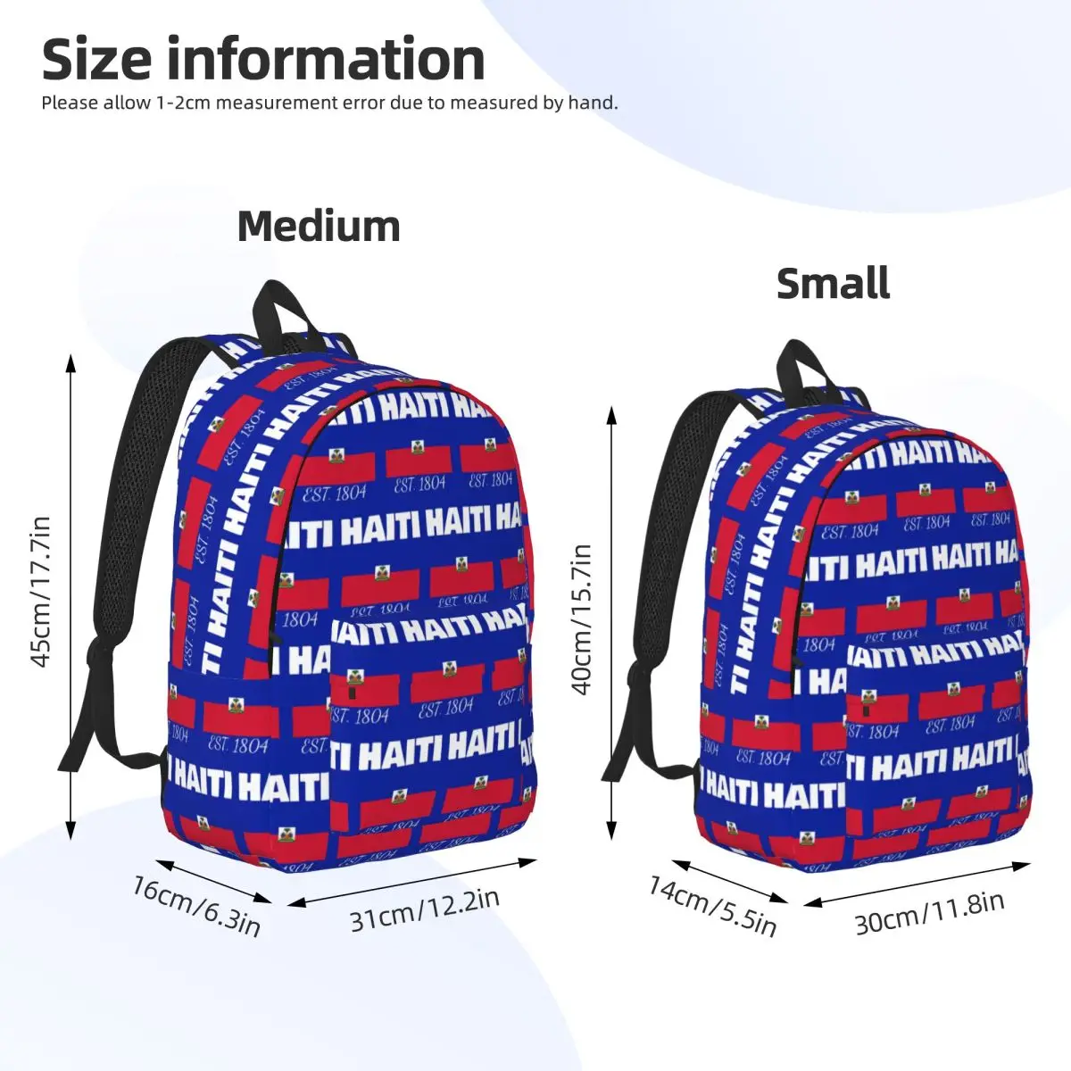 Haiti EST. 1804 Independence Haitian Flag Backpack Daypack Large Capacity Kids BookBag School Bag Shoulder Bags for Men Women
