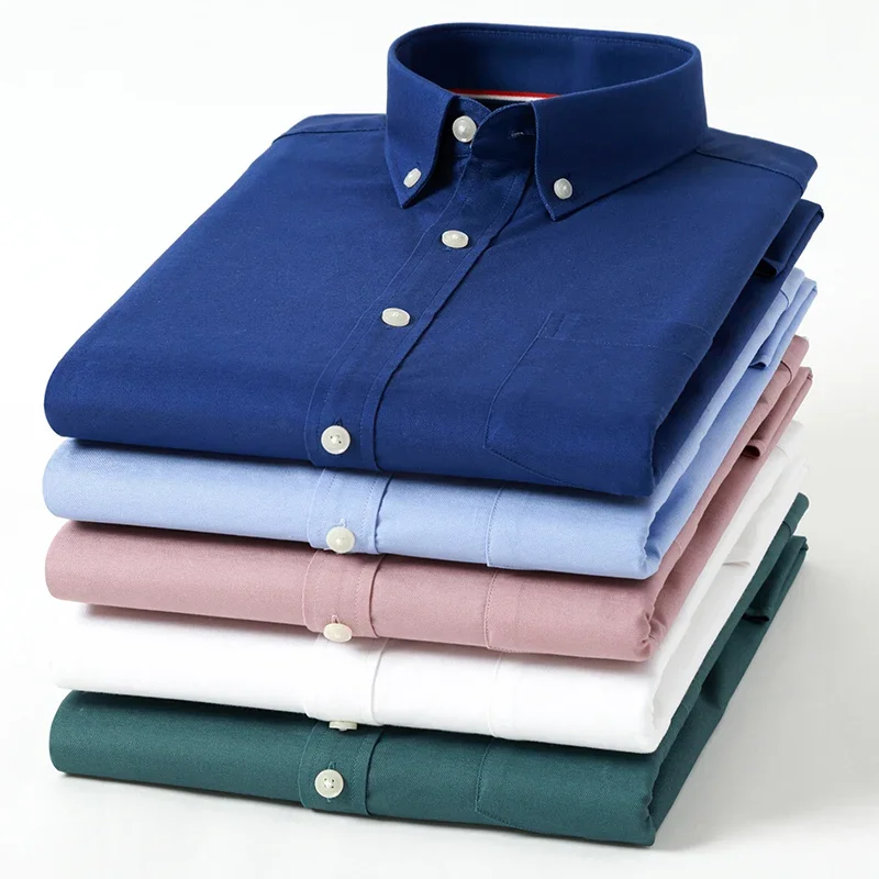 2023 Nieuwe Puur Katoenen Oxford Mannen Gestreepte Geruite Shirts Mannelijke Casual Hoge Kwaliteit Lange Mouw Shirt Voor Mannen Knoop Business Shirt