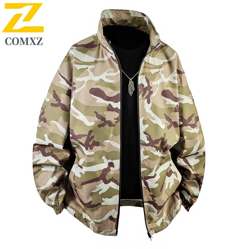 

COMXZ Male Jacket Extra Large Stand Collar Outdoor Camping Lightweight Coat Luxurious Print Design Wear Resistant Autumn Jackets
