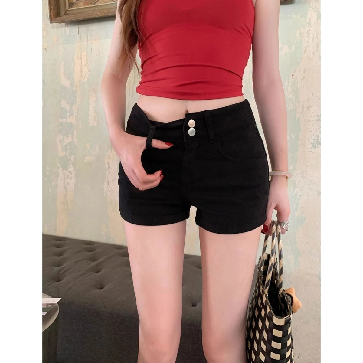 

High Waist Elastic Denim Shorts Women Spring Autumn 2026 New Style Tight Fit Straight Leg Casual Pants Ladies Jeans