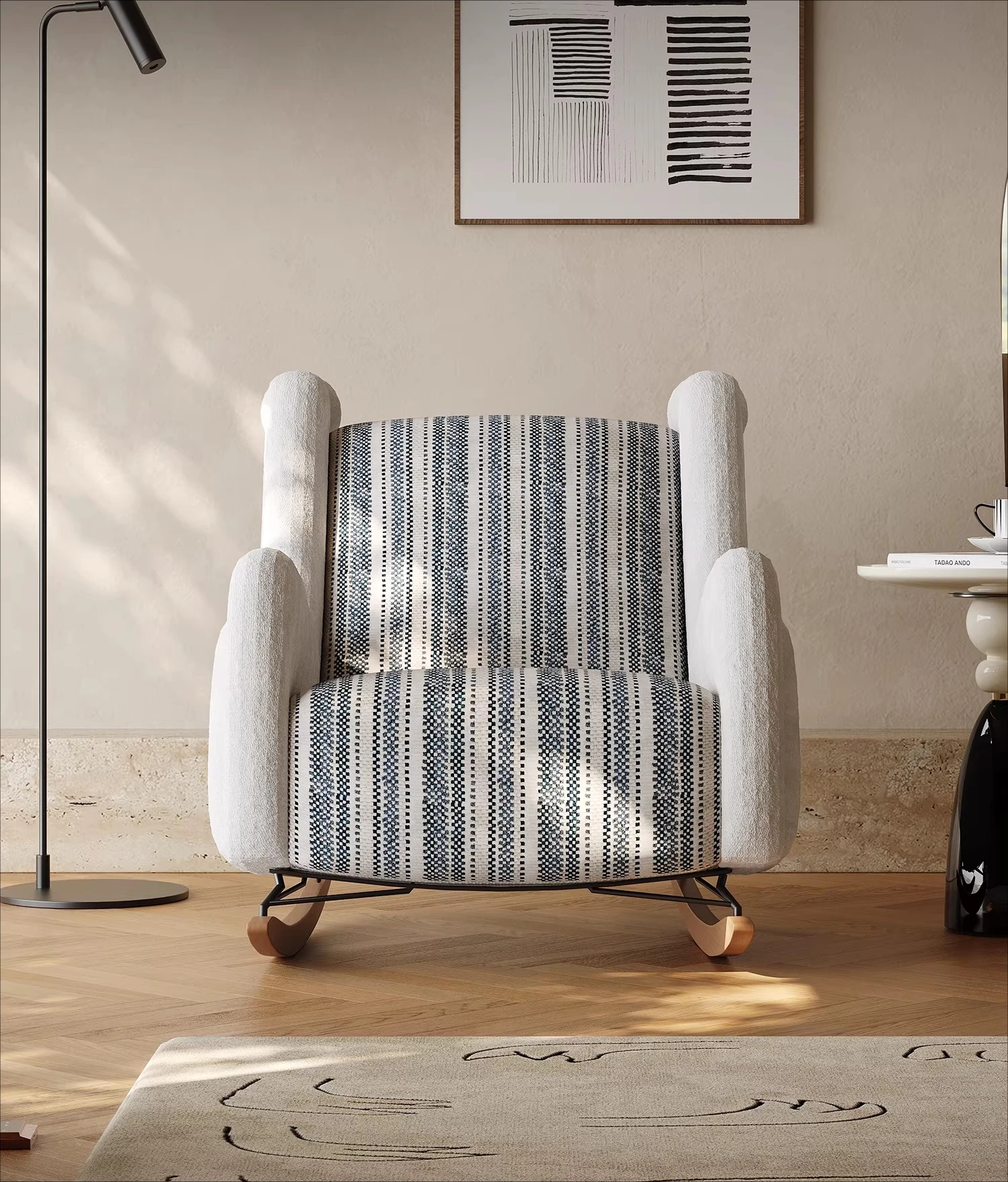 

Modern simple wind muguang rocking chair original patent balcony lazy leisure recliner cherry wood metal sofa chair