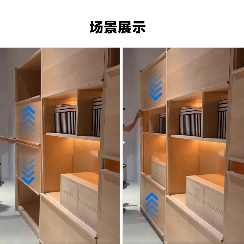 Display bookcase cabinet vertical lift sliding door track slide rail random stop hanging cabinet door up and down hover hardware