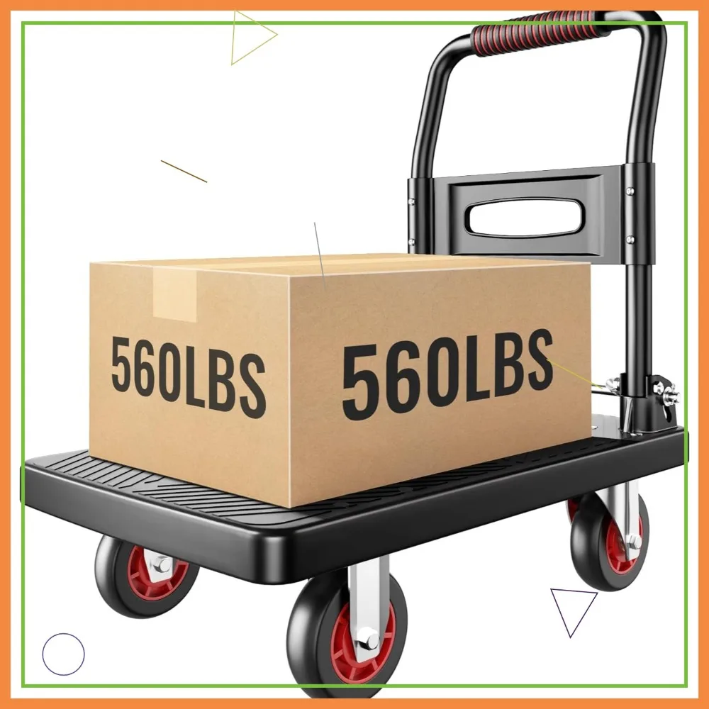 

Upgraded Foldable Push Cart Dolly, 560 lbs Capacity Heavy Duty Hand Truck with 4'' TPR Silent Wheels