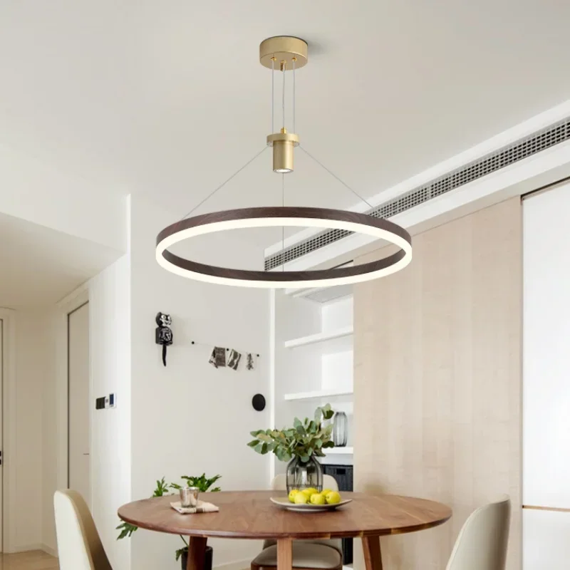 Lámparas LED colgantes modernas, iluminación circular de grano de madera, estilo chino, para restaurante, dormitorio, mesa de comedor, bar y mostrador