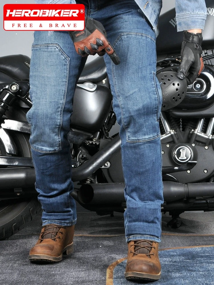 

Men's Casual Motorcycle Jeans Workwear Stretch Retro Motorcycle Motorbike Riding Pants Anti-drop with Silicone Protective Gear