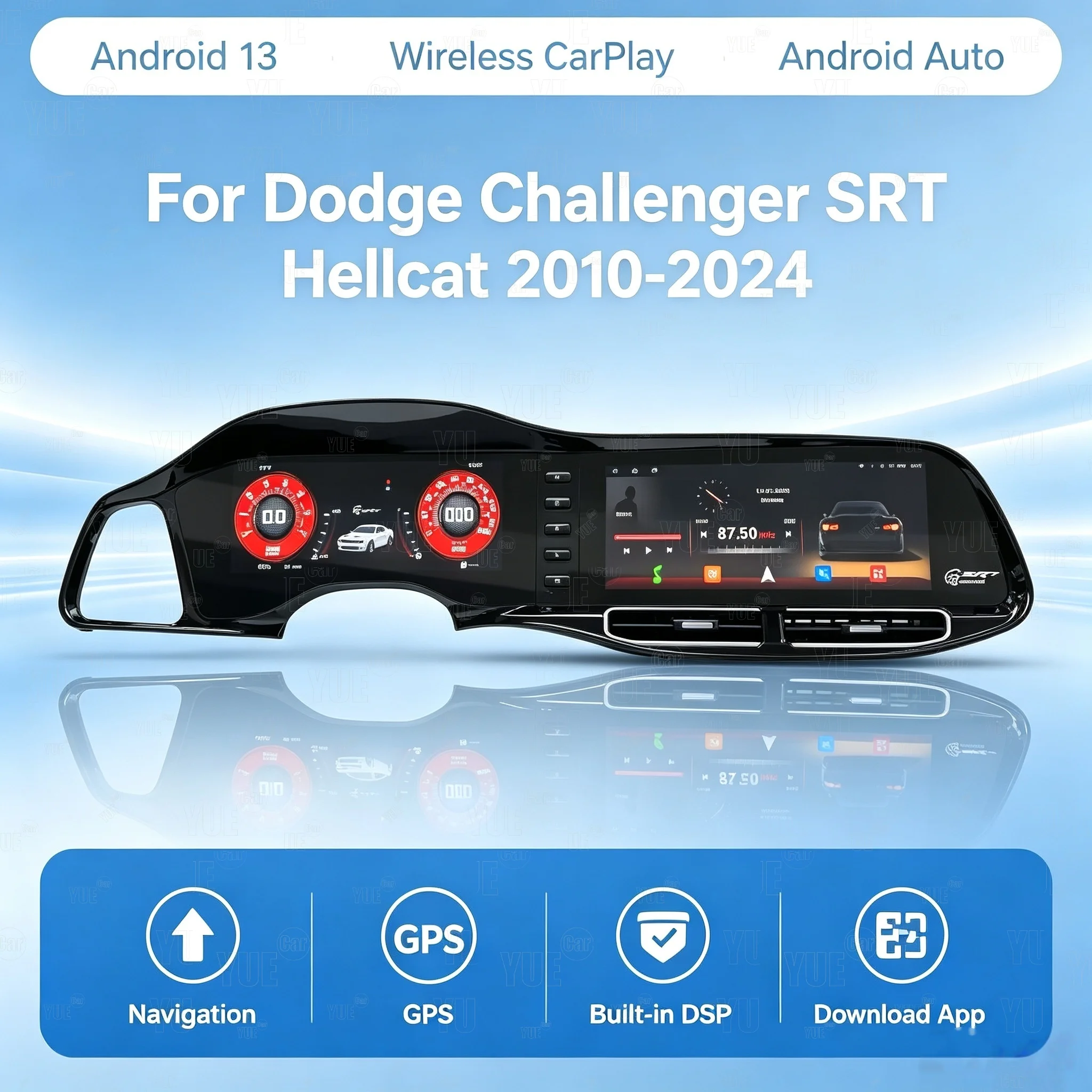 Android Car Radio For Dodge Challenger Charger SRT Hellcat 2010-2024 Stereo Multimedia Player Video GPS Navigation Head Unit DSP
