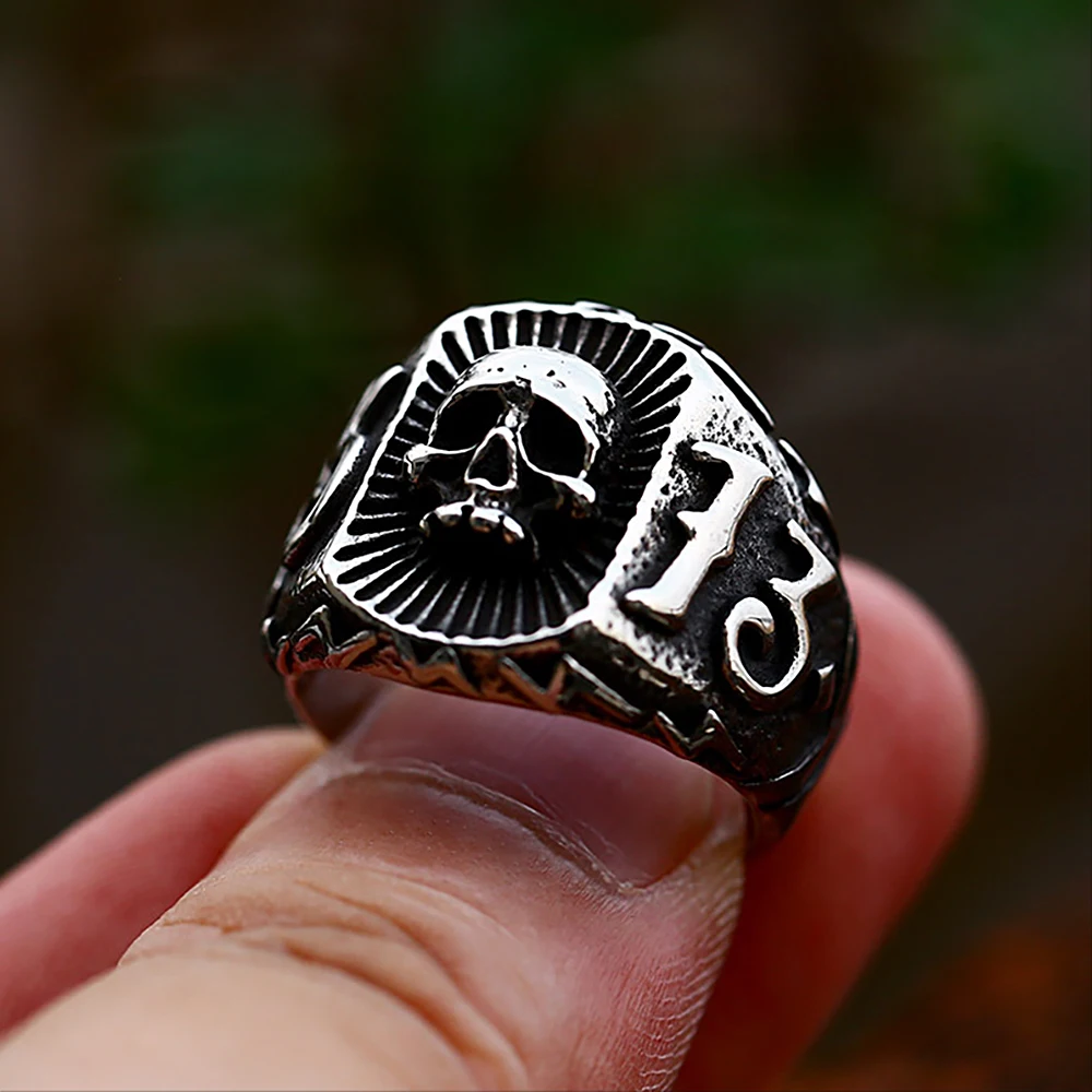 Gothic Retro Number 13 Skull Ring For Men Boys Stainless Steel Punk Biker Skull Lucky Rings Fashion Jewelry Gift Wholesale