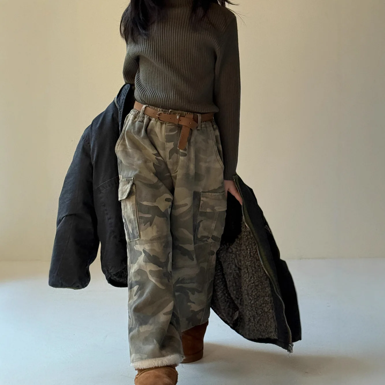 Children Pants 2025 Autumn Winter New Retro Camouflage Boy's Overalls 2-10 Year Girl's Casual Straight Pants