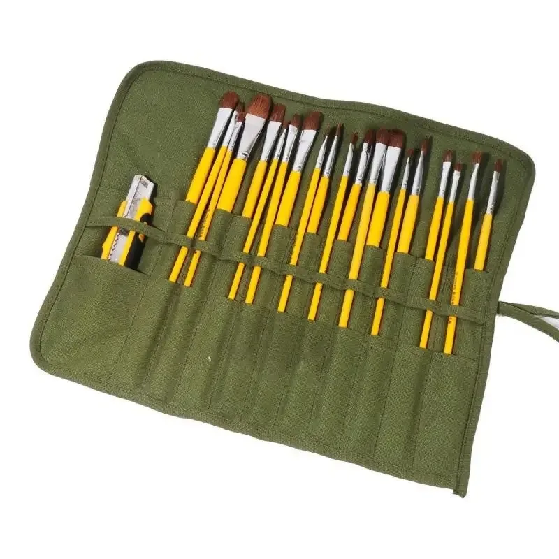 Estuche enrollable para pinceles de artista, bolsa de lona para guardar pinceles de óleo, organizador de pinceles de pintura verde, bolsas para pinceles de maquillaje