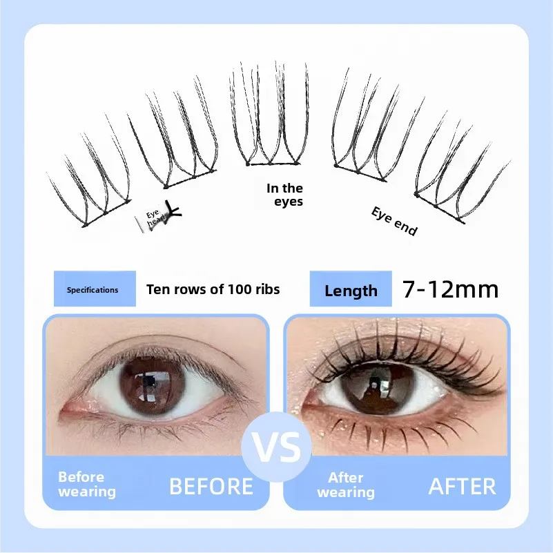 Jiefuxin grupos de pestañas 100 Uds. De cuero de mano en forma de U grupo femenino pestañas postizas suaves y cómodas Hada de los ojos de dibujos animados Fa