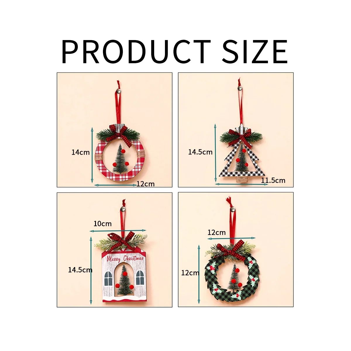 Paquete de 4 adornos navideños, decoraciones colgantes de madera para fiestas navideñas, suministros para fiestas