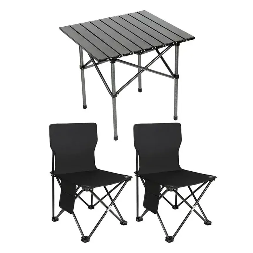 3pcs/set Folding Camping Table Set With 2 Chairs Folding Picnic Table Oxford Fabric Stools Waterproof Egg Roll Table For Camping