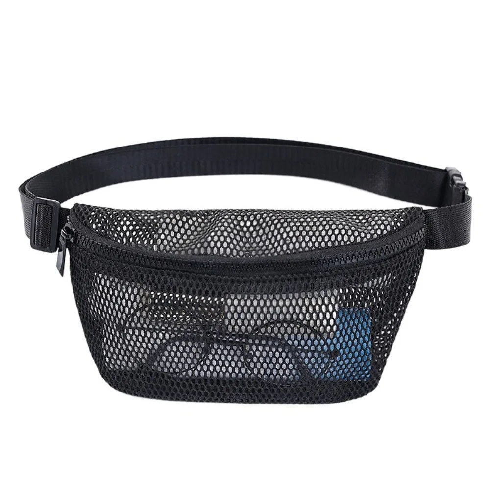 Hollow Out Mesh Waist Bag Zipper See Through Hip Belt Bag for Sport Adjustable Wide Shoulder Strap Portable Mesh Purse Phone