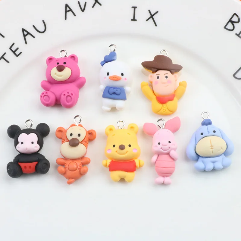 Hot Selling Disney Resin Creative Pendant Cartoon Image Winnie Pig Donkey DIY Jewelry Accessories Handmade Materials Wholesale