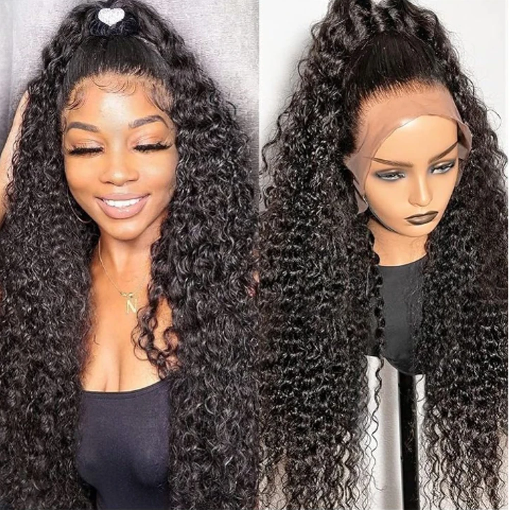 30 40 Inch Deep Wave Human Hair Wig 200% 220% Density Brazilian Water Wave Curly Wig 13x6 HD Lace Front Wigs  Pre Plucked 13x4 Transparent Lace Frontal Wigs Human Hair Natural Color for Women