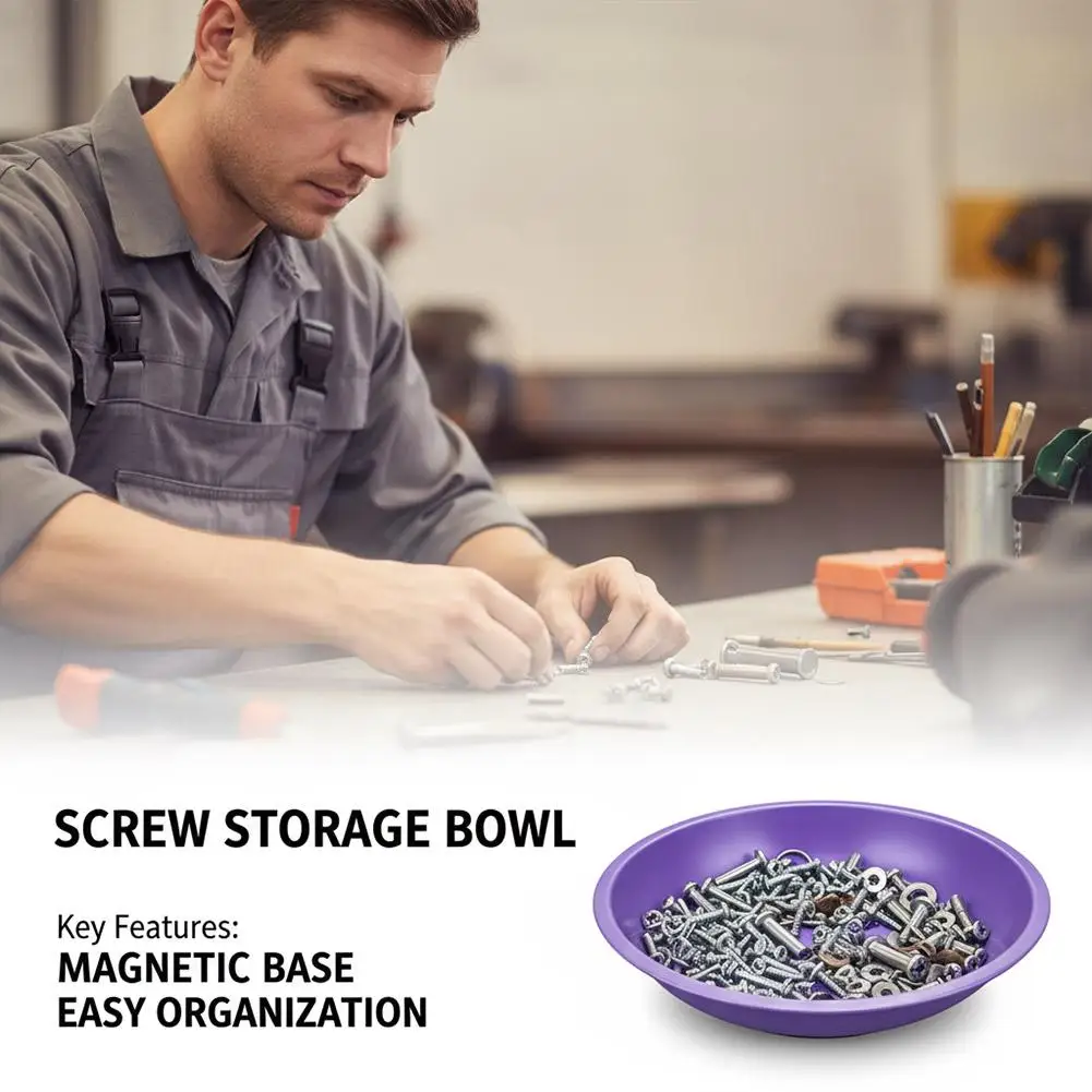 Magnetic Tool Tray Set Strong Double Sided Magnet Heavy Duty Steel Organizer with Multiple Size Bowls for Garage Parts Storage