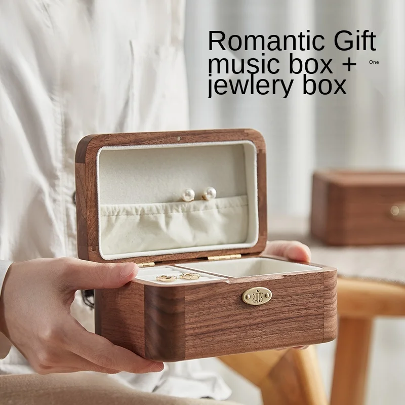 Creative Music Box Wooden Jewelry Storage Box Portable Earrings Necklace Jewelry Box Girls Valentine's Day Gift Wedding