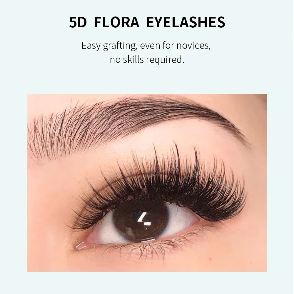 GLAMLASH 5D Flora Lashes Easy Fan Eyelash Extensions Wholesales Premade Volume 12 Rows W Style Natural Soft